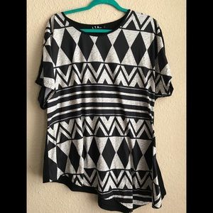 Black and Grey Asymmetric Short Sleeve Top